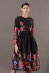 Balance by Rohit Bal_Black Chanderi Printed Floral Round Dress_Online_at_Aza_Fashions