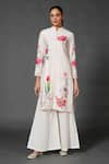 Buy_Balance by Rohit Bal_White Chanderi Printed Floral Mandarin Collar Tunic And Palazzo Set _at_Aza_Fashions