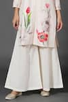 Buy_Balance by Rohit Bal_White Chanderi Printed Floral Mandarin Collar Tunic And Palazzo Set _Online_at_Aza_Fashions