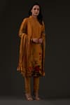 Buy_Balance by Rohit Bal_Yellow Chanderi Printed Floral Mandarin Collar Kurta Set _at_Aza_Fashions