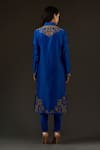 Shop Balance By Rohit Bal Blue Cotton, Chanderi Floral Mandarin Collar Embroidered Kurta Set at Aza Fashions Shop_Balance By Rohit Bal_Blue Cotton, Chanderi Floral Mandarin Collar Embroidered Kurta Set _at_Aza_Fashions