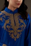 Balance By Rohit Bal Blue Cotton, Chanderi Floral Mandarin Collar Embroidered Kurta Set Online at Aza Fashions Balance By Rohit Bal_Blue Cotton, Chanderi Floral Mandarin Collar Embroidered Kurta Set _Online_at_Aza_Fashions