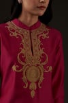 Balance By Rohit Bal_Pink Cotton, Chanderi Floral Mandarin Collar Embroidered Kurta Set _Online_at_Aza_Fashions