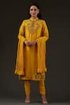 Buy_Balance By Rohit Bal_Yellow Cotton, Chanderi Floral Mandarin Collar Embroidered Kurta Set _at_Aza_Fashions