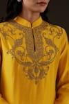 Balance By Rohit Bal_Yellow Cotton, Chanderi Floral Mandarin Collar Embroidered Kurta Set _Online_at_Aza_Fashions