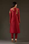 Shop_Balance By Rohit Bal_Red Cotton, Chanderi Floral Mandarin Collar Embroidered Kurta Set _at_Aza_Fashions
