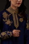 Balance By Rohit Bal_Blue Cotton, Chanderi Floral Mandarin Collar Embroidered Kurta Set _Online_at_Aza_Fashions