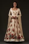 Buy_Balance by Rohit Bal_White Chanderi Printed Floral Scoop Neck Anarkali Set _at_Aza_Fashions