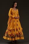 Buy_Rohit Bal Designs Pvt Ltd_Yellow Cotton, Chanderi Floral Scoop Neck Print Anarkali Set _at_Aza_Fashions