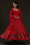 Buy_Balance by Rohit Bal_Red Chanderi Printed Floral Scoop Neck Anarkali Set _at_Aza_Fashions