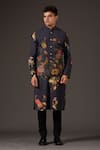 Buy_Balance by Rohit Bal_Black Linen Printed Floral Bundi  _at_Aza_Fashions