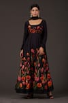 Buy_Balance by Rohit Bal_Black Chanderi Printed Floral Square Neck Anarkali Set  _at_Aza_Fashions