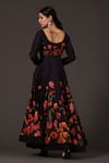 Shop_Balance by Rohit Bal_Black Chanderi Printed Floral Square Neck Anarkali Set  _at_Aza_Fashions