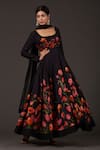 Balance by Rohit Bal_Black Chanderi Printed Floral Square Neck Anarkali Set  _Online_at_Aza_Fashions