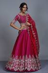 Buy_Anushree Reddy_Pink Raw Silk Round Floral Embroidered Bridal Lehenga Set _at_Aza_Fashions