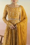 Shop_Basanti - Kapde Aur Koffee_Yellow Georgette Embroidered Floral Boat Print Anarkali With Dupatta _at_Aza_Fashions