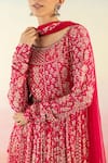 Shop_Basanti - Kapde Aur Koffee_Pink Georgette Embroidered Floral Boat Print Anarkali With Dupatta _at_Aza_Fashions