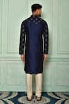 Shop_Aryavir Malhotra_Blue Dupion Art Silk Plain Floral Embroidered Kurta _at_Aza_Fashions