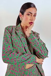 Buy_FUGA_Multi Color Twill Satin Print Retro Floral Lapel Collar Blazer Pant Set _Online_at_Aza_Fashions