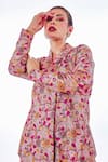 FUGA_Pink Mango Silk Printed Floral Notched Lapel Blazer And Pant Set _Online_at_Aza_Fashions