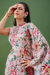 Buy_FUGA_Pink Satin Print Vintage Floral Round Collared Neck Zarah Tunic And Pant Set _Online_at_Aza_Fashions