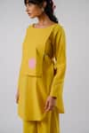 Shop_Tussah by Siddhi Shah_Yellow Cotton Threadwork Round Front Flap Tunic With Culottes  _Online_at_Aza_Fashions