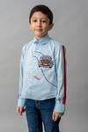 Ba Ba Baby clothing co_Blue Cotton Embroidered Car Motif Bead And Thread Work Shirt_Online_at_Aza_Fashions