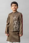 Buy_Ba Ba Baby clothing co_Green Cotton Satin Embroidered Floral Safari Bundi Kurta Set_Online_at_Aza_Fashions