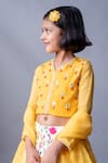 Buy_Ba Ba Baby clothing co_Yellow Crepe Blend Printed And Embroidered Floral & Beads Pearl Bloom Lehenga Set_Online_at_Aza_Fashions