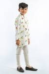 Bal Bachche By Rohit Bal_Ivory Linen Digital Bird Kurta Set_Online_at_Aza_Fashions