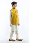 Rohit Bal_Yellow Linen Embroidered Bundi And Kurta Set For Boys_Online_at_Aza_Fashions