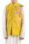 Buy_Rohit Bal_Yellow Linen Embroidered Bundi And Kurta Set For Boys_Online_at_Aza_Fashions