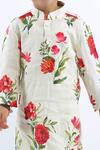 Rohit Bal_Ivory Linen Floral Print Kurta Set For Boys_Online_at_Aza_Fashions
