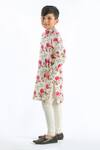 Rohit Bal_Ivory Linen Floral Print Kurta Set For Boys_Online_at_Aza_Fashions