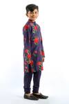 Rohit Bal_Blue Linen Floral Print Kurta Set For Boys_Online_at_Aza_Fashions