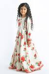 Rohit Bal_Ivory Chanderi Floral Print Dress For Girls_Online_at_Aza_Fashions