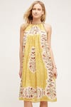 Buy_Bhanuni By Jyoti_Yellow Viscose Crepe Round Printed Halter Neck Dress _Online_at_Aza_Fashions