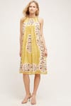 Bhanuni By Jyoti_Yellow Viscose Crepe Round Printed Halter Neck Dress _Online_at_Aza_Fashions