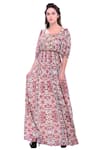 Shop_Bhanuni By Jyoti_White Viscose Crepe Square Neck Floral Printed Maxi Dress _Online_at_Aza_Fashions