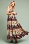 Buy_Bhanuni By Jyoti_Beige Viscose Crepe Round Floral Printed Gown _at_Aza_Fashions