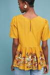 Shop_Bhanuni By Jyoti_Yellow Top Viscose Inner Rayon Top Round Inner Scoop Embroidered Peplum _at_Aza_Fashions