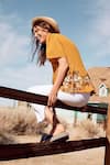 Buy_Bhanuni By Jyoti_Yellow Top Viscose Inner Rayon Top Round Inner Scoop Embroidered Peplum _Online_at_Aza_Fashions