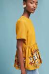 Shop_Bhanuni By Jyoti_Yellow Top Viscose Inner Rayon Top Round Inner Scoop Embroidered Peplum _Online_at_Aza_Fashions