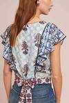 Shop_Bhanuni By Jyoti_Blue Polyester Round Printed Top _at_Aza_Fashions