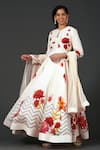 Balance by Rohit Bal_Ivory Chanderi Printed Floral Keyhole Anarkali Set _Online_at_Aza_Fashions