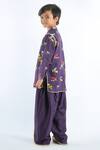 Shop_Bal Bachche By Rohit Bal_Blue Linen Printed Bird Kurta Set_at_Aza_Fashions