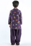 Bal Bachche By Rohit Bal_Blue Linen Printed Bird Kurta Set_Online_at_Aza_Fashions