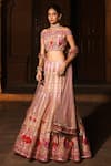 Reynu Taandon Pink Net, Chanderi Silk Bardot Embroidered Off Shoulder Bridal Lehenga Set Online at Aza Fashions Reynu Taandon_Pink Net, Chanderi Silk Bardot Embroidered Off Shoulder Bridal Lehenga Set _Online_at_Aza_Fashions
