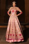 Buy_Reynu Taandon_Pink Chanderi Silk Mandarin Collar Embroidered Jacket Lehenga Set _at_Aza_Fashions