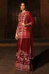 Reynu Taandon_Red Chanderi Silk Notched Kurta Set _Online_at_Aza_Fashions